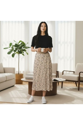 Şifon Beli Lastikli Etek 95 Cm - 38-50 CAMEL