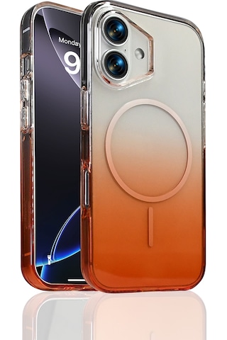 Apple, Uyumlu iPhone 16 Kılıf M-safe Şarj Özellikli Zore Septik Silikon Kapak Turuncu