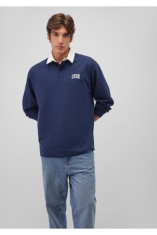 Mavi - Mavi Logo Baskılı Lacivert Polo Sweatshirt 0s10172-70497 Lacivert