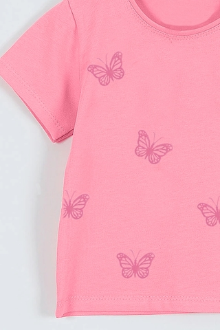 Hçm Kız Çocuk Tshirt Kelebek Baskılı Bisiklet Yaka D31 Pembe