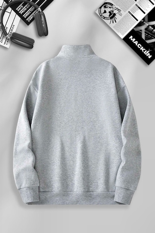 Macklin Unisex Kadın Erkek Baskısız Basic Yarım Fermuarlı Dik Yaka Basic Sweatshirt Gri Mck0606 Gri