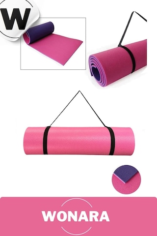 Pratik Taşıma Askılı Kaymaz Yüzeyli Çift Yönlü Fitness Yoga Matı Kamp Çadır Spor Minderi 183x61 Cm Pembe