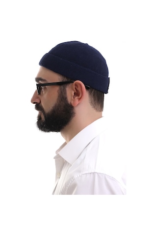 Lacivert Katlamalı Sade Desen Kışlık Orlon Takke Şapka Lacivert