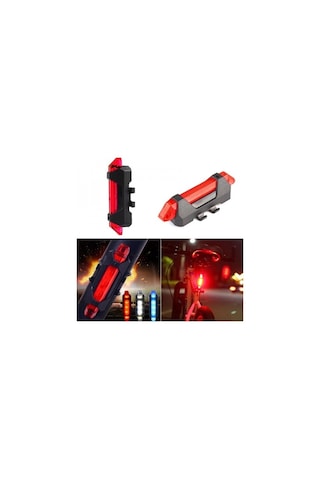 Su Geçirmez Usb Şarj Led Bisiklet Scooter Ön Far Arka Işık Lambası Işık Seti Bisiklet Far Kırmızı  - Siyah