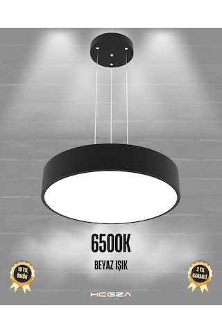 Drum 40cm Siyah Kasa, Beyaz Işık Modern Sarkıt Led Avize Siyah