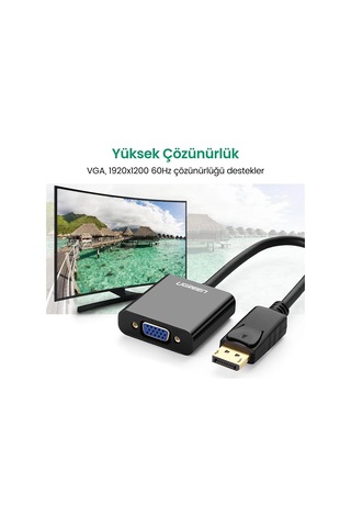 Ugreen Displayport Erkek - Vga Dişi Görüntü Dönüştürücü, Siyah, 20415