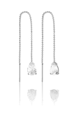 Azuris Silver Azuris 925k Gümüş Sıralı Top Zincir Damla Taşlı Küpe Gümüş