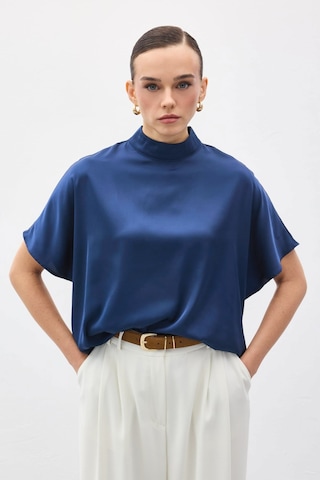 Sateen Yarasa Kol Salaş Bluz - İndigo-137383