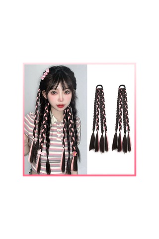 Kadınlar Ve Kızlar İçin Vurgulanmış Sentetik Lifli Renkli Örgülü Peruk Black+pink