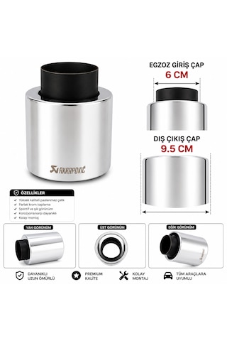 Üniversal Paslanmaz Çelik Egzoz Ucu 6 Cm Giriş - 9,5 Cm Dış Çıkış Krom 0