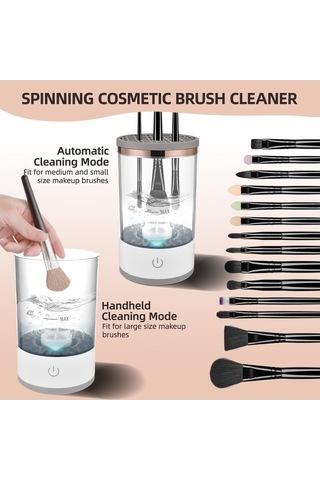 Didadodo Usb Şarjlı Otomatik Döner Makyaj Fırçası Temizleyici - Tüm Boyutlar İçin Uygun Şeffaf Küçük Boyutlar İçin Uygun Şeffaf