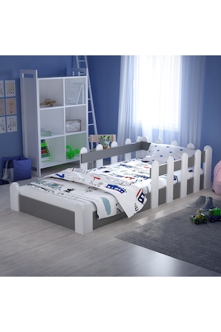 Tuliplifeyapımarket Tuliplife Montessori Karyola Beyaz-Antrasit Çocuk Yatağı -314 Antrasit - Beyaz