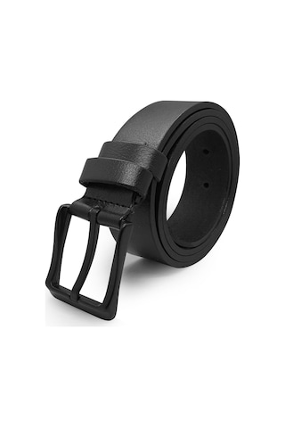 Hakiki Deri Kumaş ve Keten Pantolon Kemeri Tokalı - Siyah