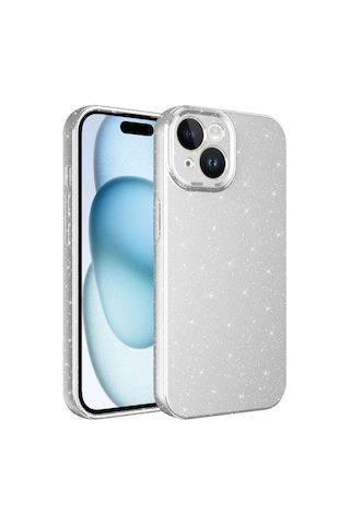 Apple Uyumlu iPhone 15 Plus Kılıf Kamera Korumalı Simli Lüks Koton Kapak