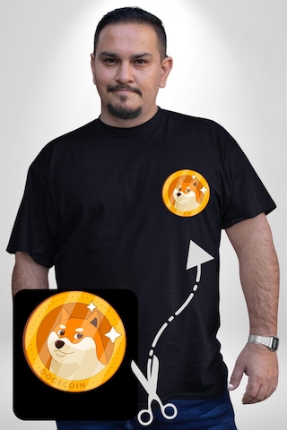 Angemiel Doge Coin Siyah Büyük Beden Kadın Basic Minimal Baskılı Tişört Siyah