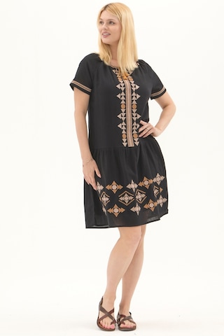 Şile Bezi Siyah Otantik Nakışlı Midi Elbise