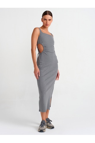 Dilvin Pencere Detaylı Uzun Elbise 101a91106 Antrasit