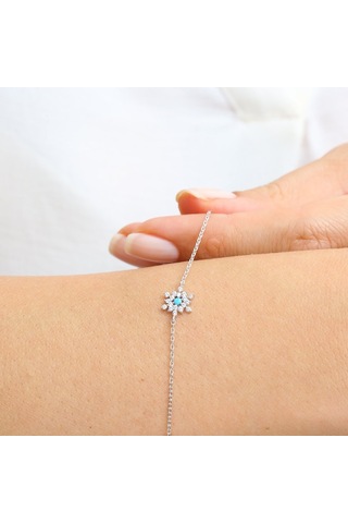 Mia Vento Firuze Detay Işıltılı Kar Tanesi İkili Gümüş Set