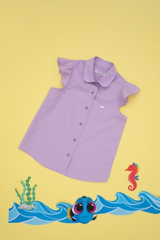 U.S. Polo Assn. Kız Çocuk Lila Fırfır Kol Detaylı Pamuk Gömlek 50306617-VR034