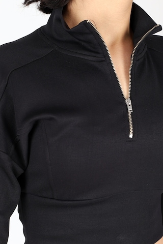 Armonika Kadın Siyah Yakası Fermuarlı Crop Sweatshirt Arm-26k042009