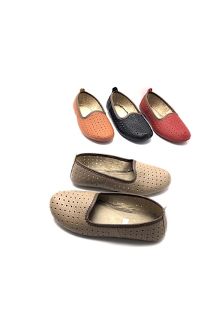 Hakiki Deri Hava Alabilir Delikli Bej Renk Hac Umre Tavaf Patiği Ve Ev Ayakkabısı Bej