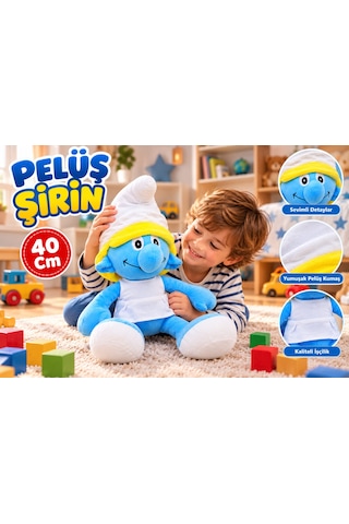 Oyuncak Peluş Şirinler Şirin Baba-şirine-gözlüklü Şirin-gülen Şirin Sevimli Oyun Arkadaşı Hediyelik 40 Cm Mavi - Sarı