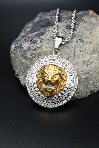 Aslan Figürlü Kolye Paslanmaz Çelik Zincir 3mm 902490 Gümüş