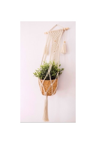 Makrome Saksılık Balkon Bahçe Çiçek Krem