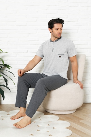 Enisena Erkek %100 Pamuklu Pijama Takımı-3 Düğmeli-yaka Cepli 12384 Gri