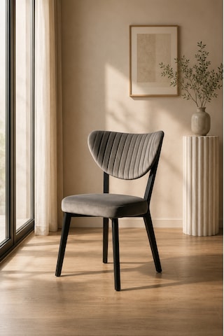 Teknor 4 Adet Elma Sandalye Modern Kadife Kapitone Sırtlı Mutfak Yemek Odası Balkon Kafe Sandalyesi 85 Cm Koyu Gri