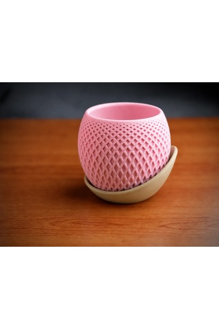 3d Baskı Küre Saksı - Kafes Dokulu İki Parçalı Dekoratif Saksı - Pembe-bej 38128263