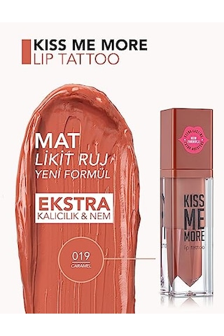 Kiss Me More Yüksek Pigmentli &amp Mat Bitişli Nemlendirici Likit Ruj 019 Caramel Diğer