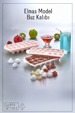 18 Bölmeli Elmas Model Buz Kalıbı - Pembe Pembe