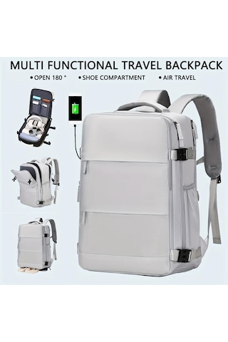 Cordial Gri Kadınlar İçin Moda Fonksiyonlu Seyahat Sırt Çantası 15.6 İnç Dizüstü Çantası Ayakkabı Bölmeli Havayolu Onaylı Gri