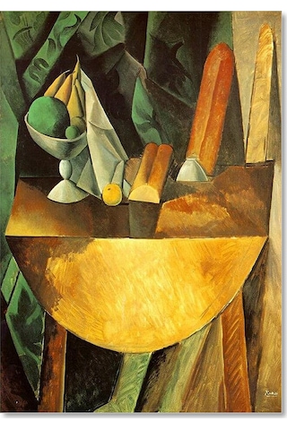 Cakasepetim Bread And Fruit Dish On A Table, 1909 By Pablo Picasso Ahşap Mdf Tablo
