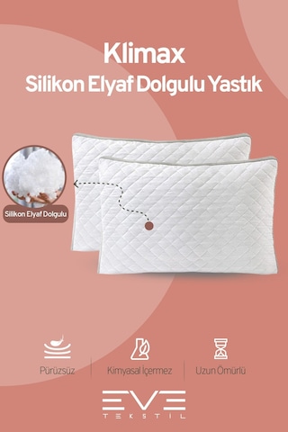 Eve Tekstil 4 Adet Klimax Serisi Kılıflı Fermuarlı Klimali Antialerjik Silikon Elyaf Yastık 50x70cm 900 Gr Beyaz
