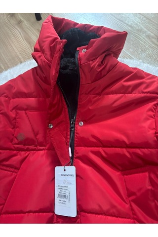 Cg Kids Kırmızı Yandan Cepli Fermuar Çıtçıt İçi Kürklü Şapkalı Unisex Mont Kırmızı