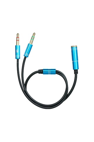 Springsun Mavi Oyuncu Kulaklık Splitter Kablosu - 3.5mm Dişi'den Çift Erkek'e Ses Ve Mikrofon Çevirici - Plug & Play, Tpe Kablo, Hafif Tasarım