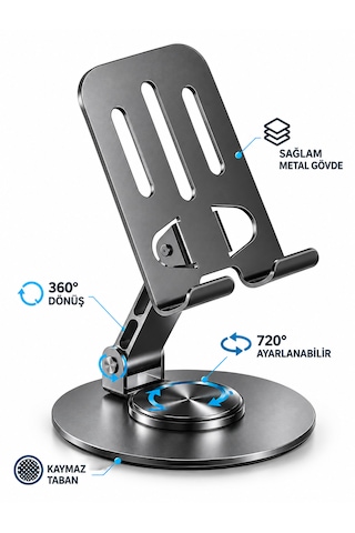 Alüminyum Metal 360 Ayarlanabilir Telefon Ve Tablet Standı Masaüstü Tutucu