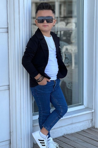 Riccotarz Erkek Çocuk Armalı Blazer Ceket Ve Uzun Kollu Düğmeli Tişört Siyah Alt Üst Takım 001