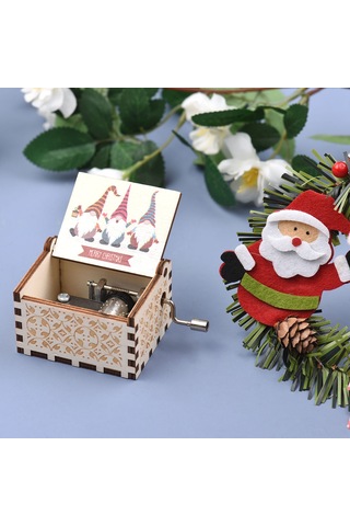 Monyee Ahşap Elle Çevirilebilir 18 Tonlu "we Wish You A Merry Christmas" Melodi Kutusu, 8 Desen Seçeneğiyle Vintage Müzik Kutusu