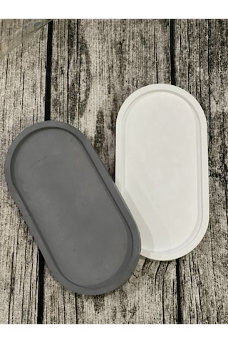 2'li Dekoratif Oval Sunumluk Seti, Dekoratif Biblo Takı Tabağı, Saksılık,tütsülük,mumluk - Gri- Krem