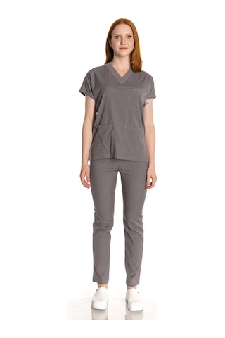 Unisex Likralı Açık Gri Scrubs
