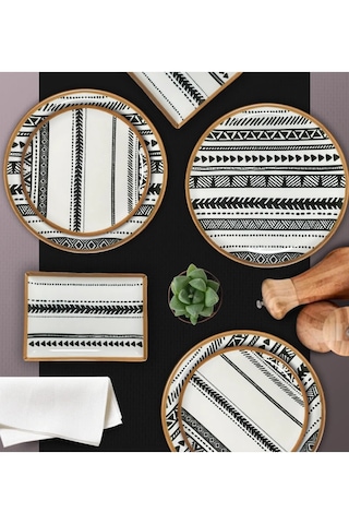 Porland Elenco 18 Parça 6 Kişilik İkram ve Kahvaltı Takımı Beyaz - Siyah