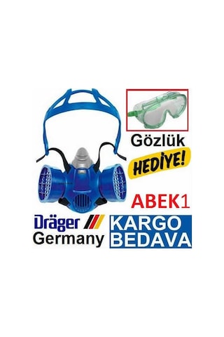 Drager  Abek1 Gaz Maskesi  + 2 Adet Abek1 Filtresi  + Gözlük Yarım Yüz Set