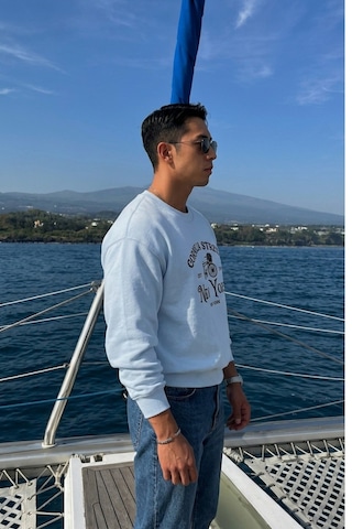 Tarz Cool Erkek Organik Pamuklu Yumuşacık Baskı Detaylı Bisiklet Yaka İçi Polarlı Sweatshirt Mavi
