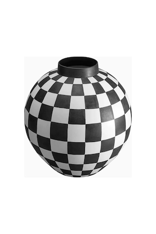Xlarge Damier Porselen Vazo Beyaz - Siyah