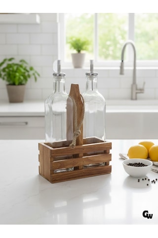 Ahşap Doğal 2li Set Yağdanlık Ve Sosluk Takımı Set Kiraz 1 Set Ahşap