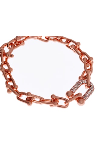 Kadın Taşlı U Model Zincir Çelik Bileklik Rose Gold