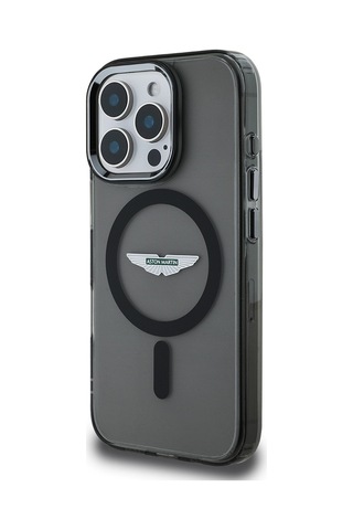 Apple Uyumlu iPhone 16 Pro Kılıf Aston Martin Lisanslı Magsafe Şarj Özellikli Iml Baskı Logolu Buzlu Kapak Siyah